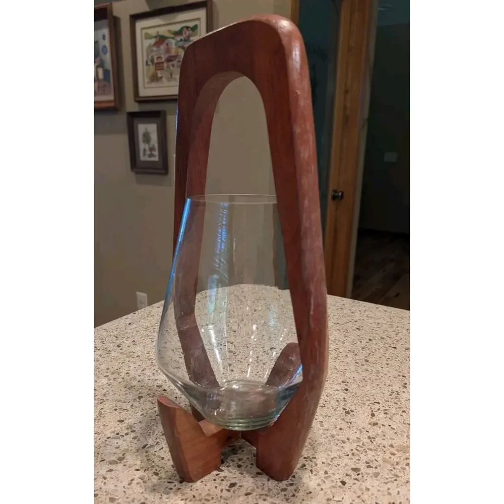 West Elm Mid Century Wood Lantern With Glass Candle Holder 15